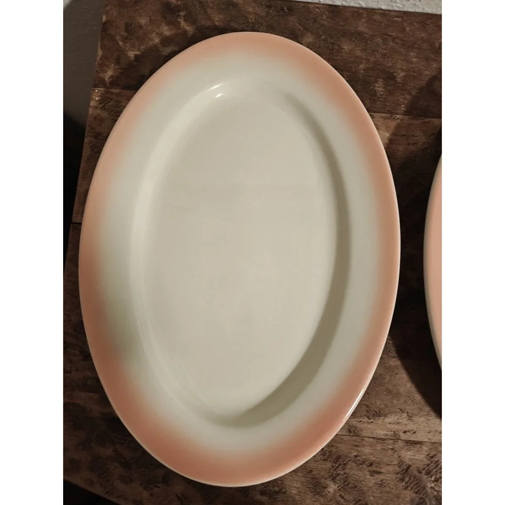 Set‎ Of 3 Vintage Caribe China USA Pink Sunset Airbrush Oval Platter Plates